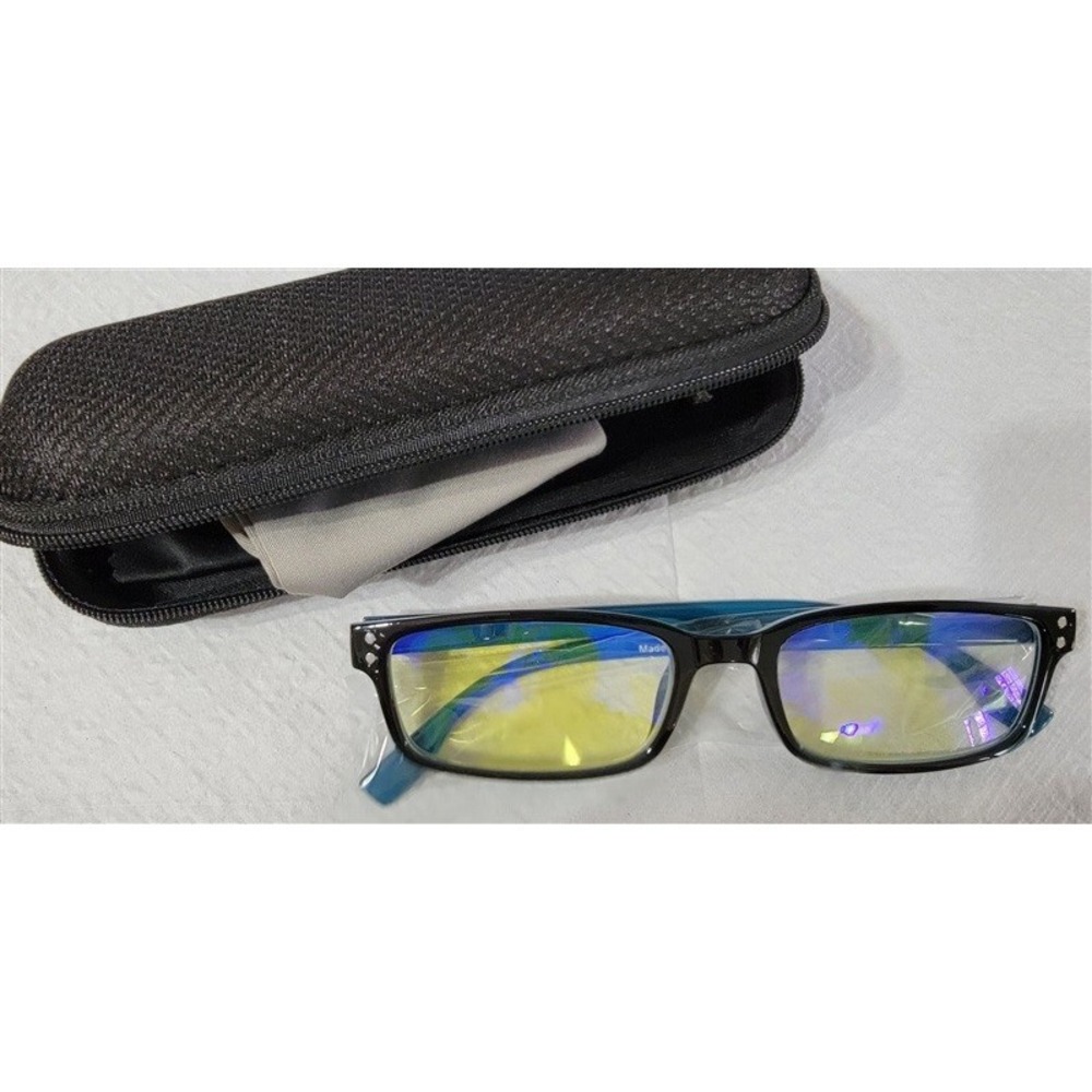 CessBlue Black Teal Rectangle Blue Light 1.0 Reading Nerd Glasses Readers 84310